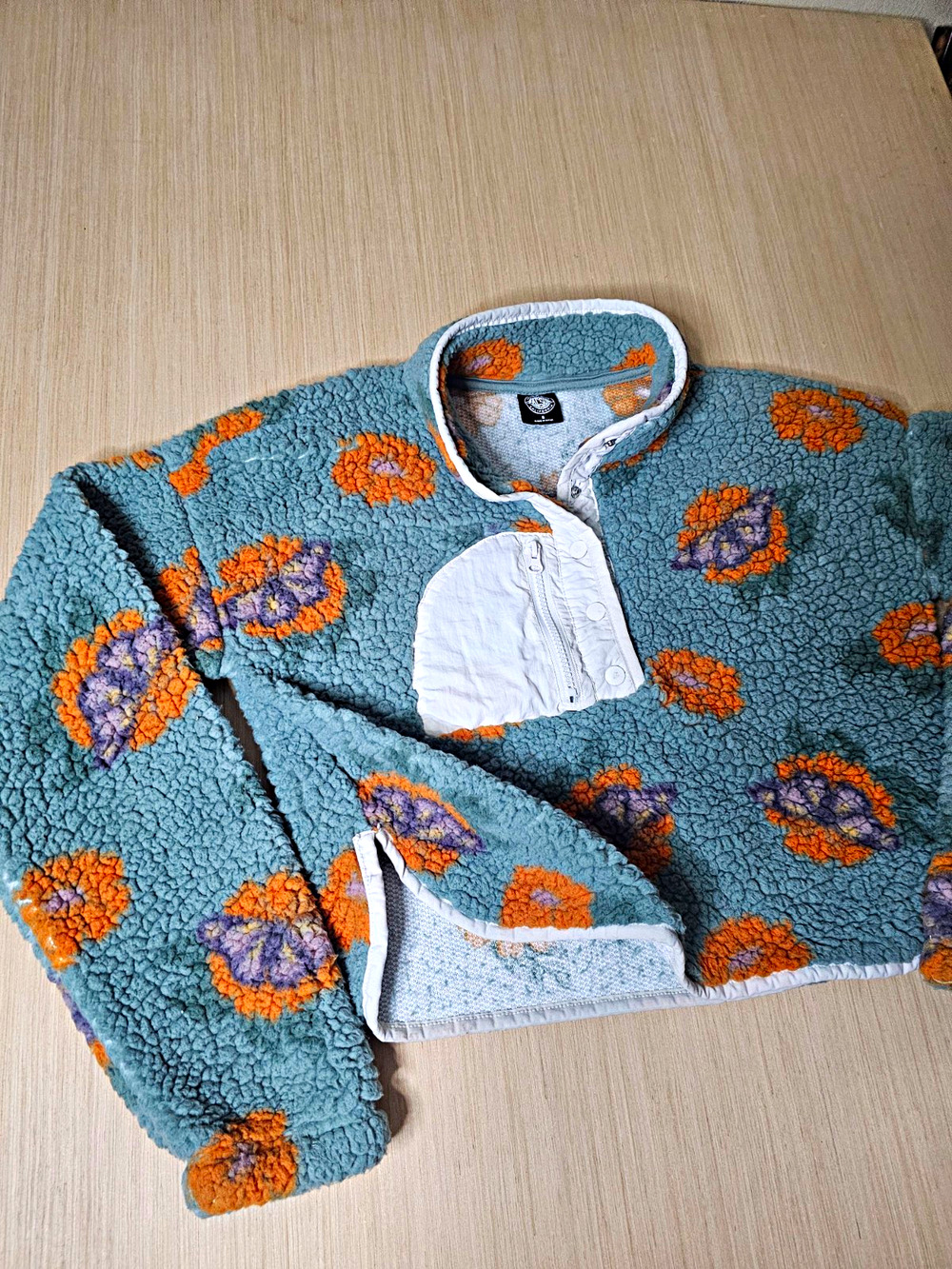 PacSun California Sherpa Fleece Snap Pullover Jacket Floral Small butterfly wmn